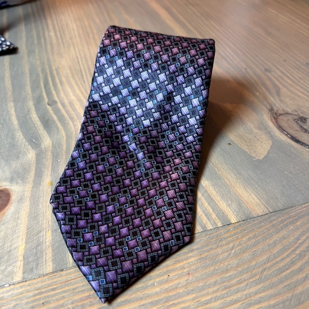 Barrington Mens Necktie 100% Silk Geometric Square Pattern Purple One Size